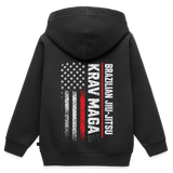Kids Premium Organic Zip Hoodie Flag Krav Maga & BJJ - black